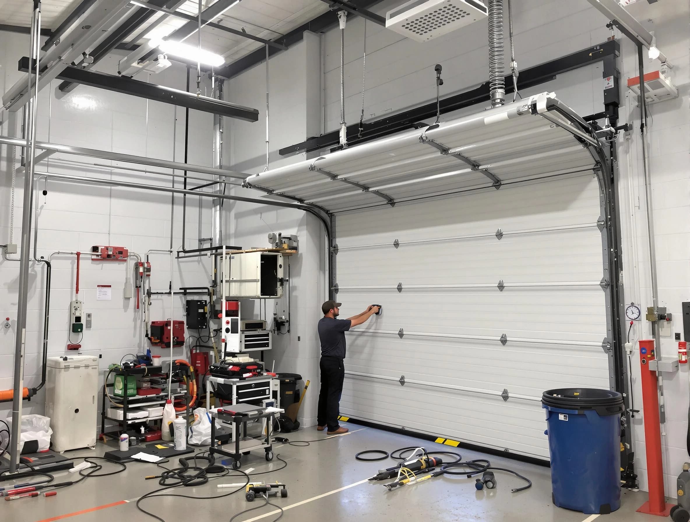 Mesa Garage Door Repair certified technician performing commercial door repair at a Mesa business facility