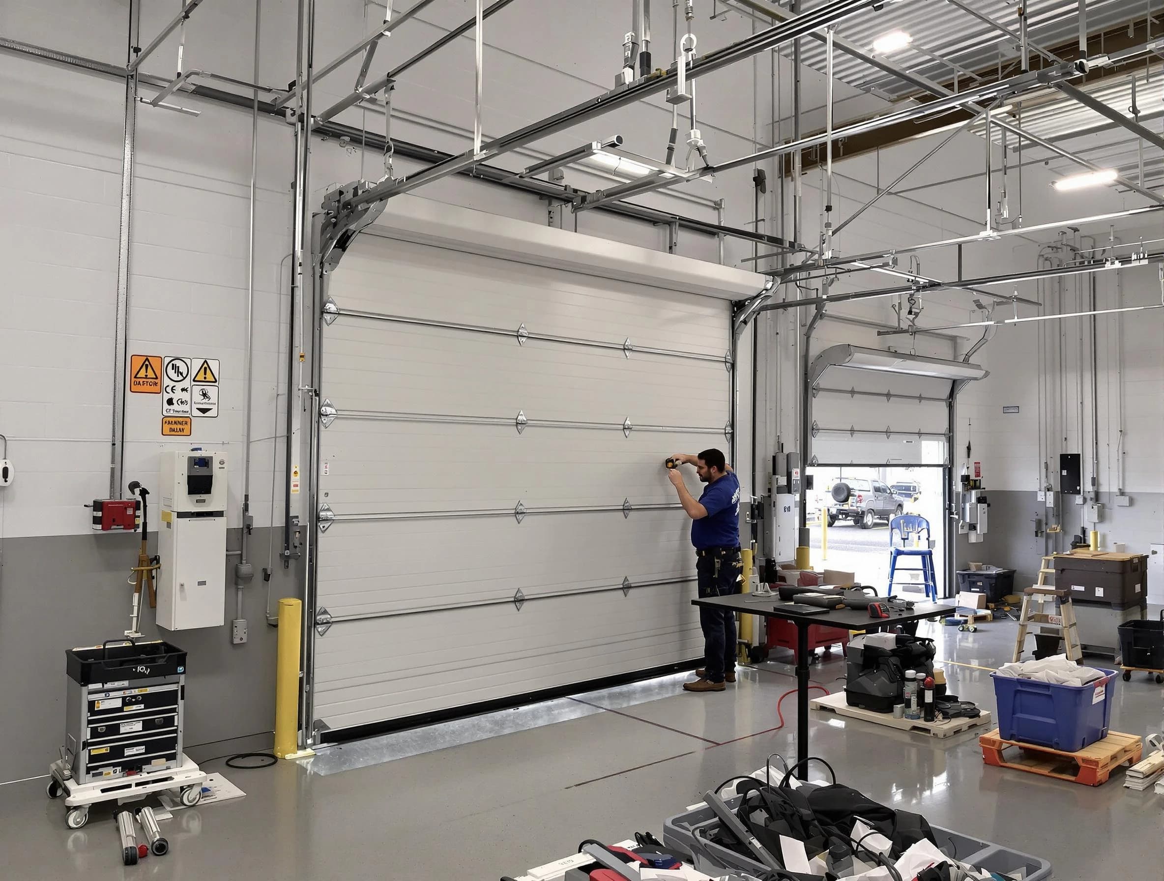 Commercial garage door repair being performed by Mesa Garage Door Repair expert in Mesa