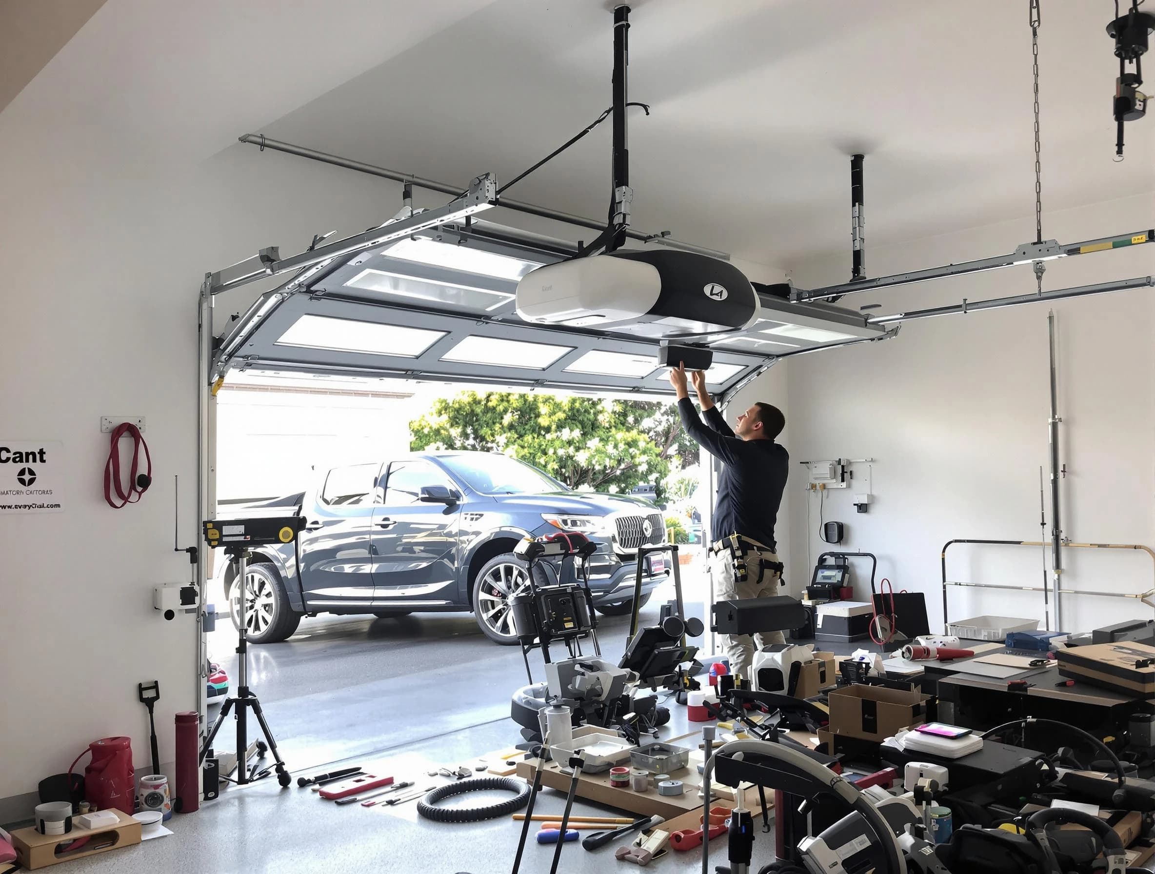 Mesa Garage Door Repair specialist installing smart garage door opener system in Mesa home