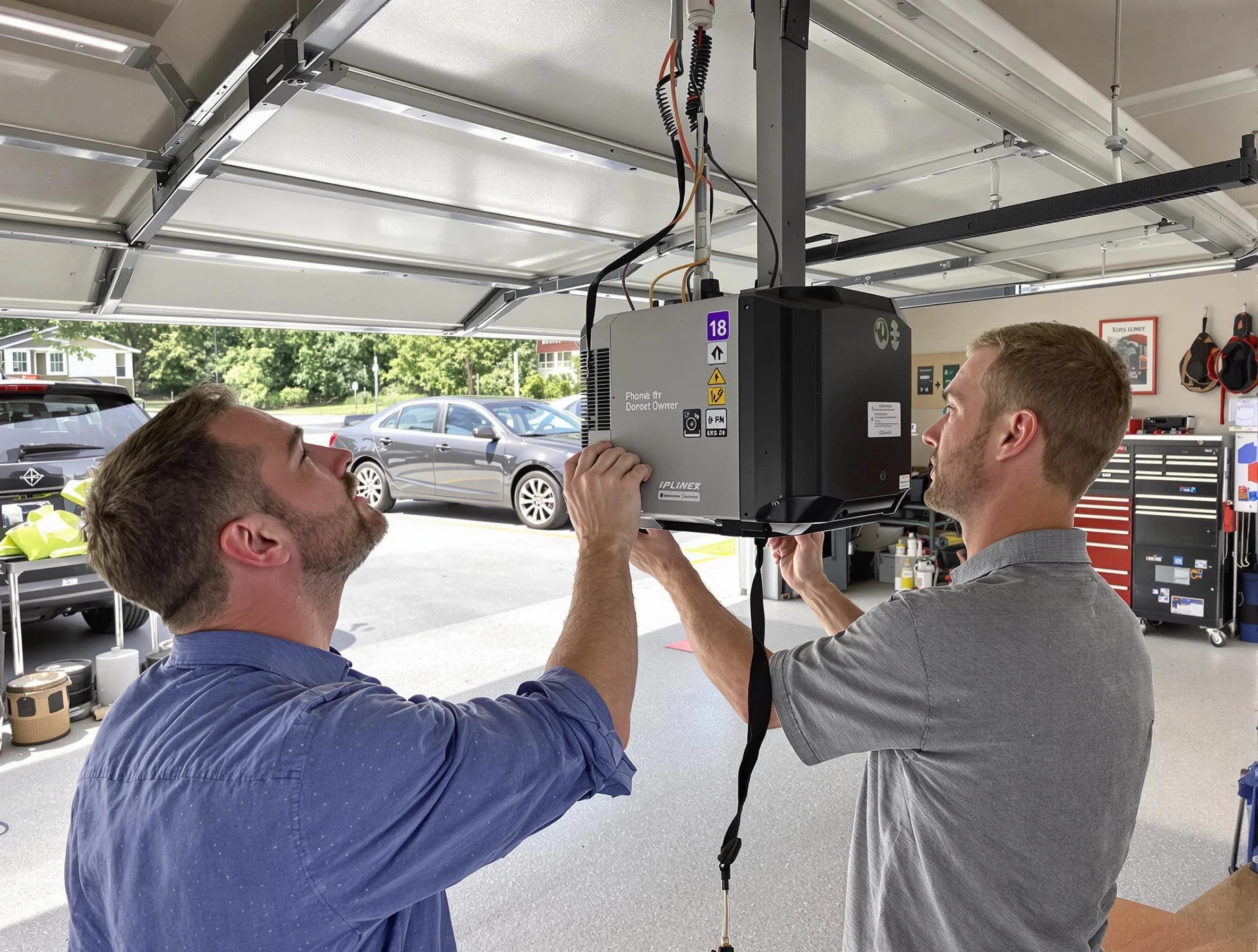 Mesa Garage Door Repair technician installing garage door opener in Mesa