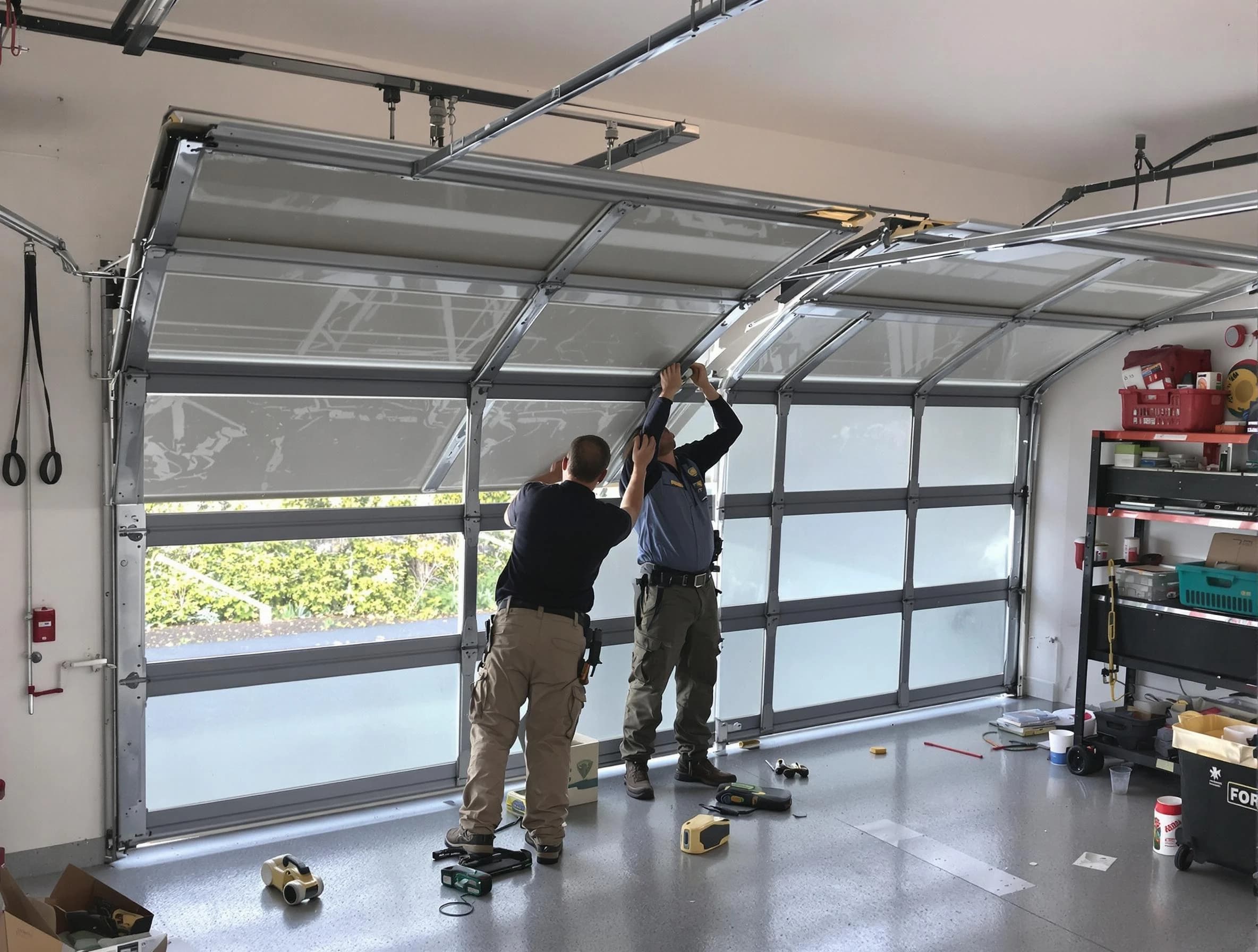 Mesa Garage Door Repair expert performing precise panel replacement on Mesa garage door