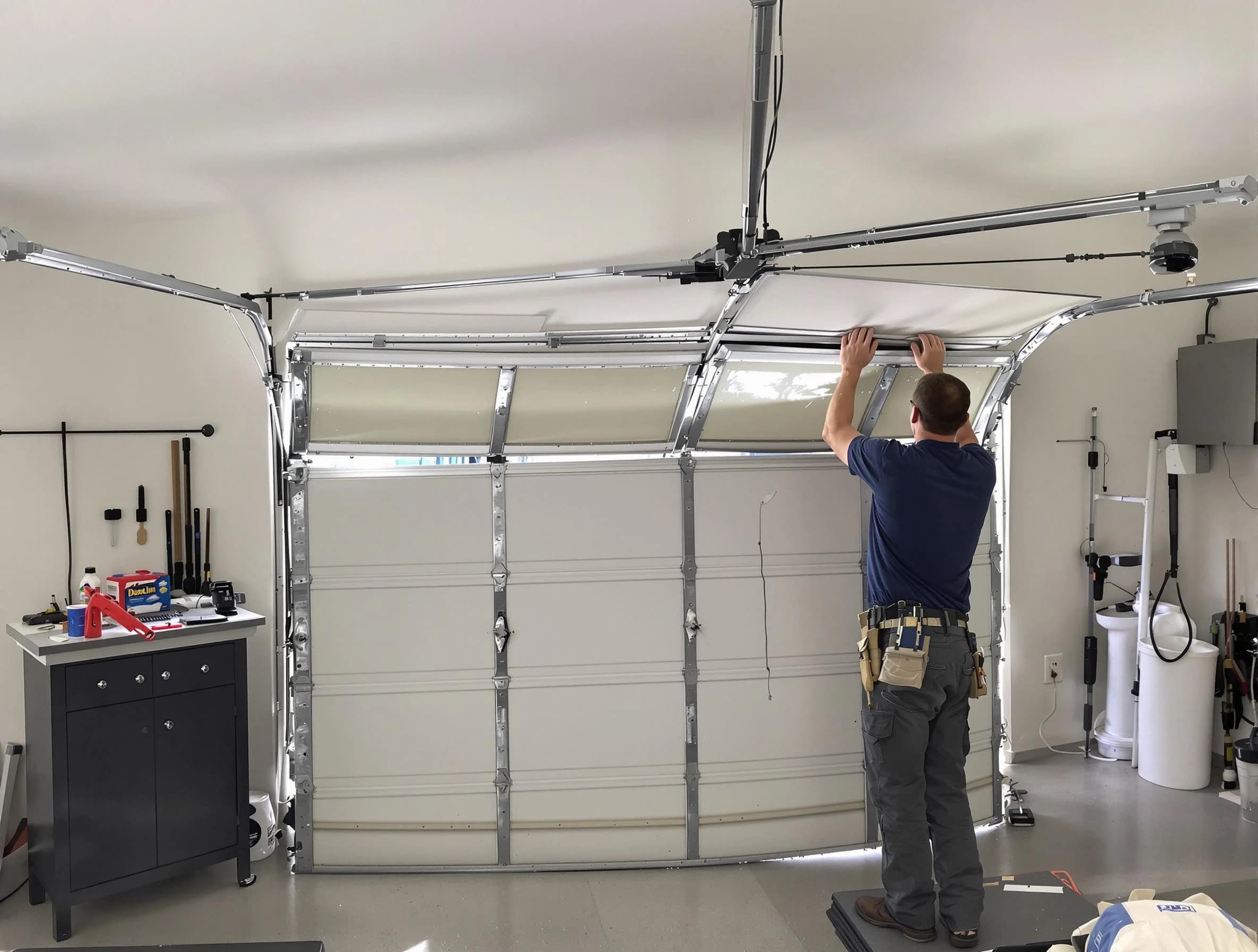 Mesa Garage Door Repair specialist performing precise section replacement on Mesa garage door