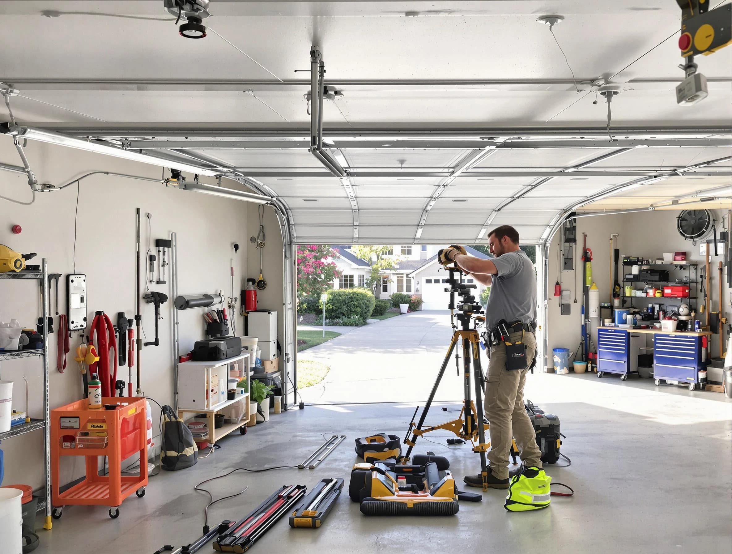 Mesa Garage Door Repair specialist performing laser-guided track alignment in Mesa